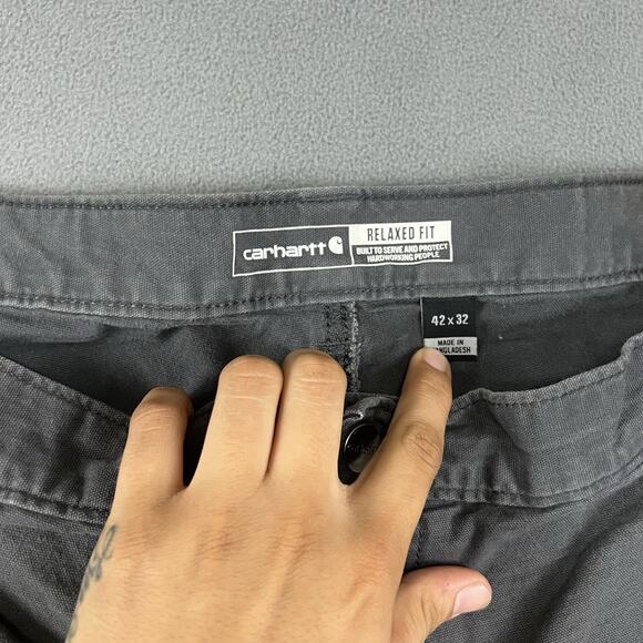 Carhartt Pants Mens 42X29 Gray Double Knee Workwear Grunge Distressed Jeans - Picture 6 of 13